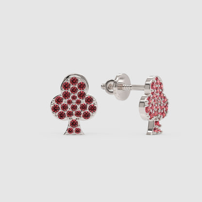 Pink Crystal Clover Stud Earrings With Screw Back Closure - Three