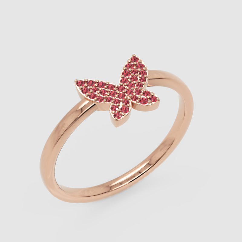 Ruby Butterfly Pav Ring In Rose Tone Finish - Three