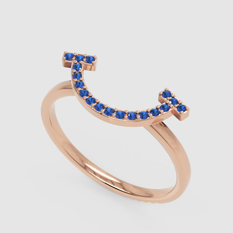 Blue Lab Grown Gemstone Horseshoe Ring - Three