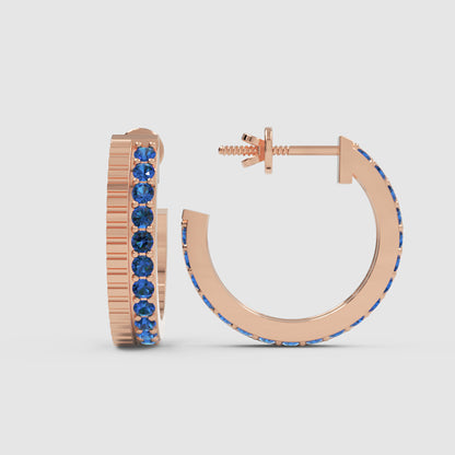 Blue Sapphire Hoop Earrings In Rose Gold – Classic Minimal Color Statement Hoops | Jebij - Three