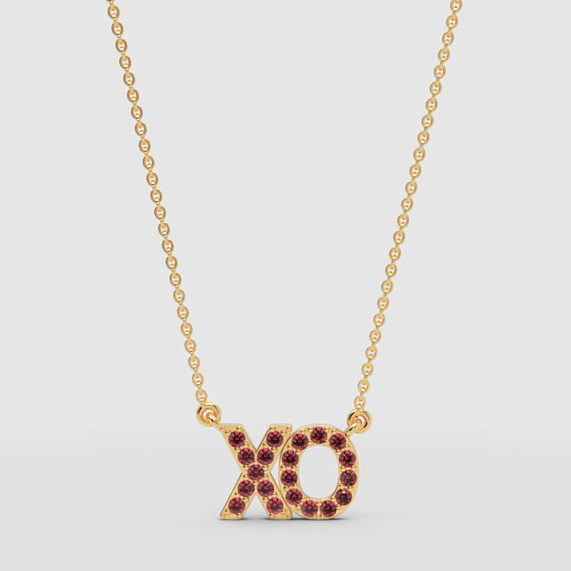 Xo Hugs And Kisses Pendant Necklace With Red Gemstones - Three