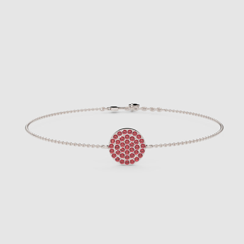 Pav Red Crystal Disc Chain Bracelet - Three