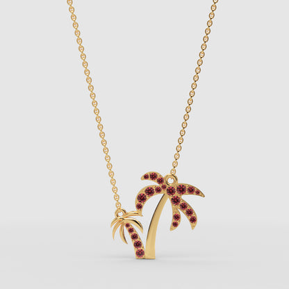 Red Crystal Palm Tree Pendant Necklace - Three