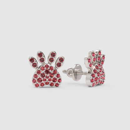 Red Crystal Paw Print Stud Earrings With Screw Back - Three