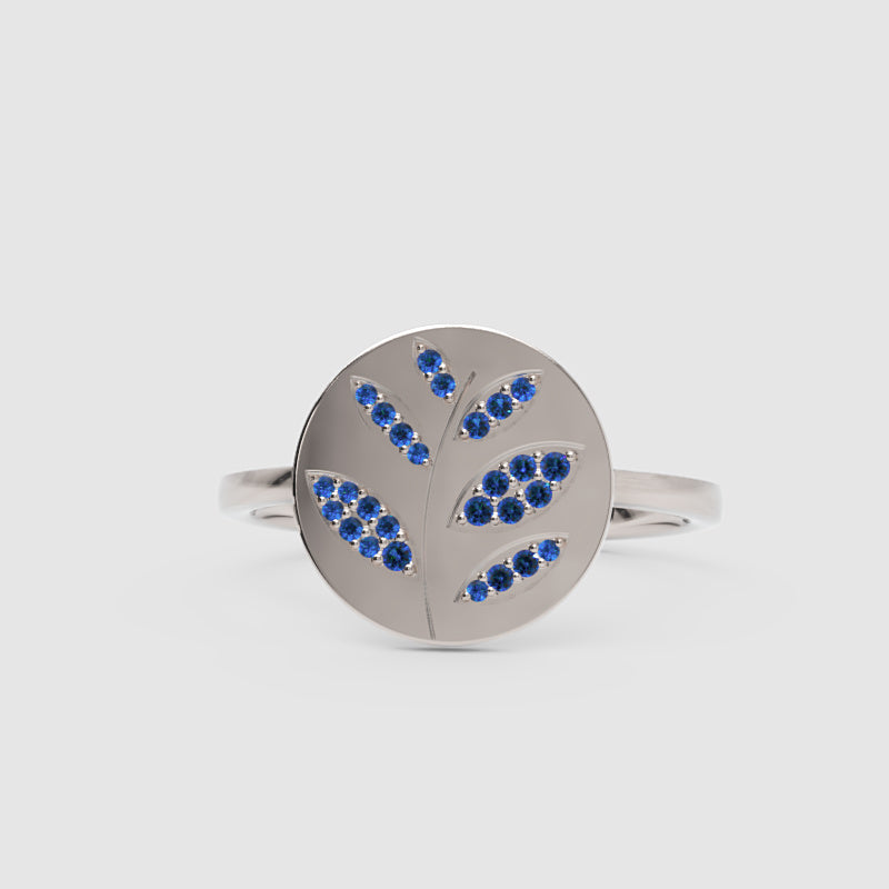 Blue Sapphire Leaf Disc Ring - Three