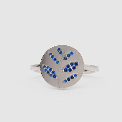 Blue Sapphire Leaf Disc Ring - Three