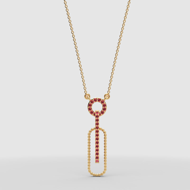 Ruby Geometric Safety Pin Pendant Necklace - Four