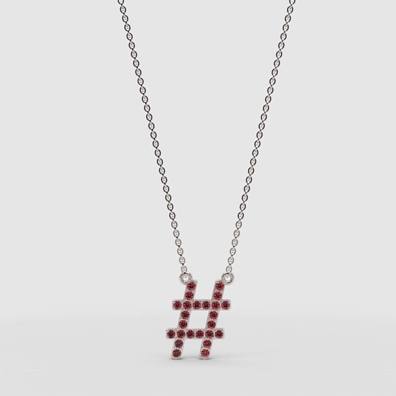 Ruby Hashtag Pendant Necklace With Chain - Three