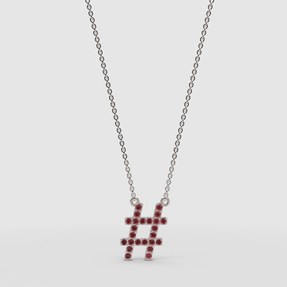 Ruby Hashtag Pendant Necklace With Chain - Three