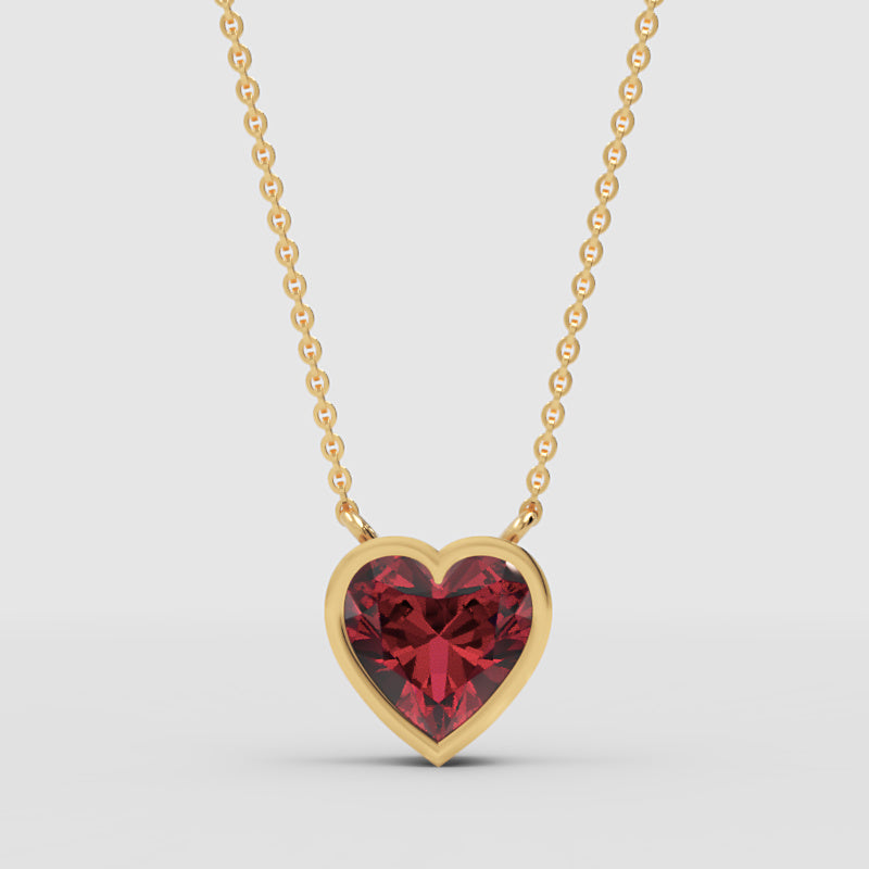 Ruby Heart Bezel Set Pendant Necklace - Three
