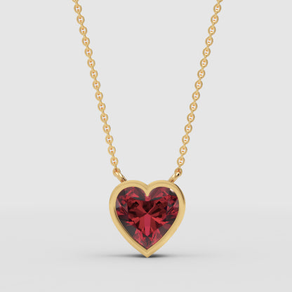 Ruby Heart Bezel Set Pendant Necklace - Three