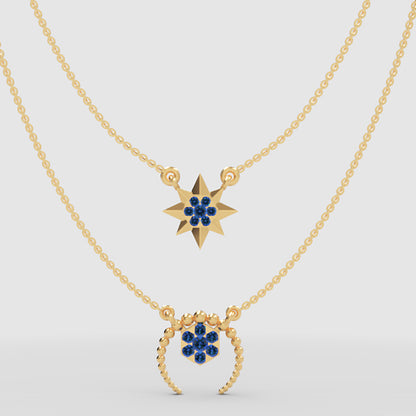 Blue Crystal Star And Horseshoe Layered Necklace Set - Three