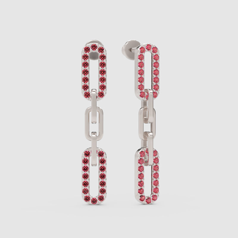 Pink Gemstone Chain Link Drop Earrings - Three