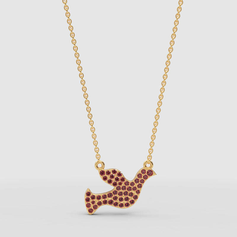 Pav Ruby Dove Pendant Necklace - Three