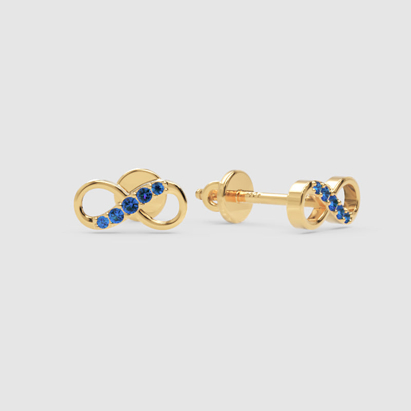 Blue Sapphire Infinity Stud Earrings With Screw Back - Three
