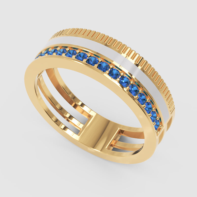 White Gold Blue Sapphire Band Ring With White Enamel Center – Modern Customizable Statement Ring | Jebij - Five