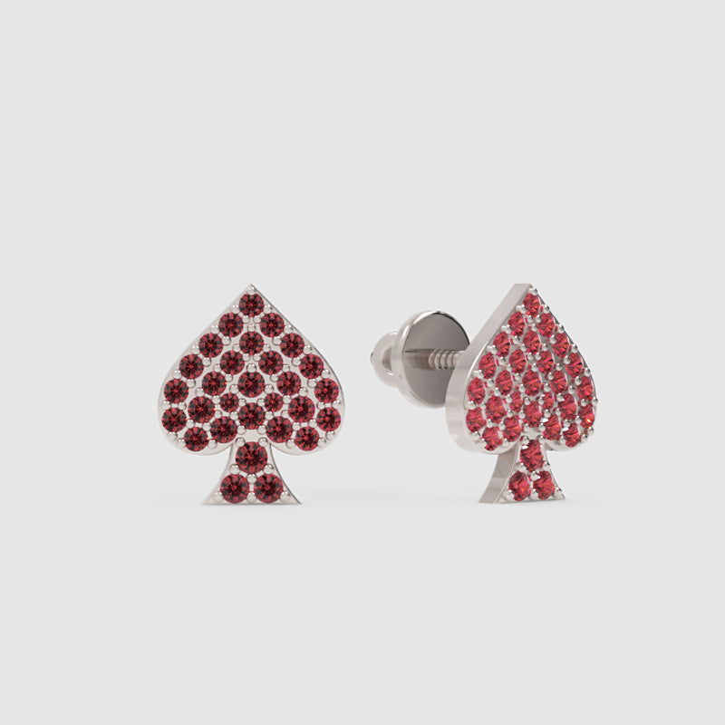 Ruby Spade Stud Earrings With Pav Setting - Three