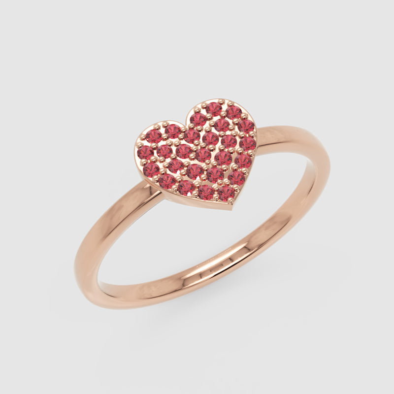 Pav Ruby Heart Ring In Rose Tone - Three