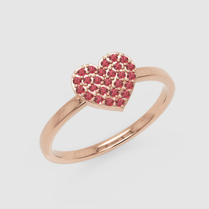 Pav Ruby Heart Ring In Rose Tone - Three
