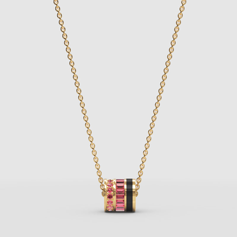 Pink Gemstone Triple Ring Pendant Necklace - Three