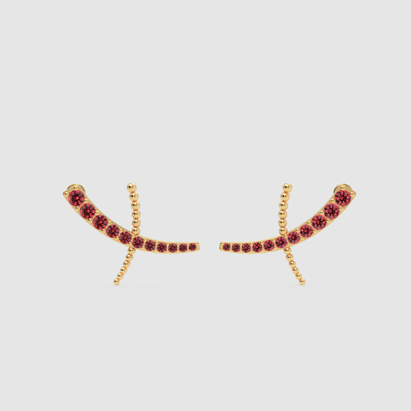 Ruby Dragonfly Ear Crawler Earrings With Beaded Accents - Four