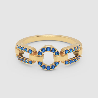 Blue Sapphire Circular Link Ring In Rose Gold | Double Pave Interlocking Chain Statement Luxury Ring For Women | Jebij - Six