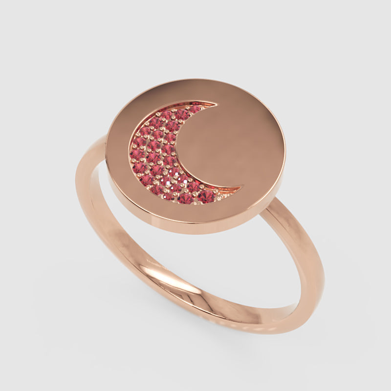 Ruby Crescent Moon Disc Ring - Three
