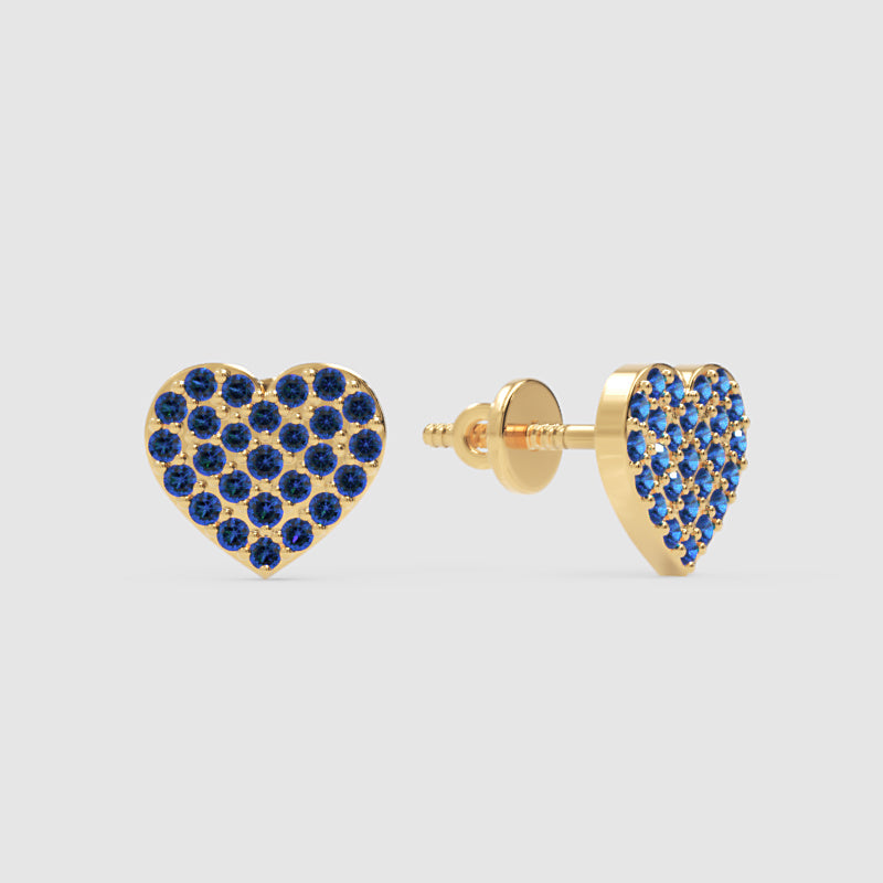 Blue Crystal Pav Heart Stud Earrings - Three