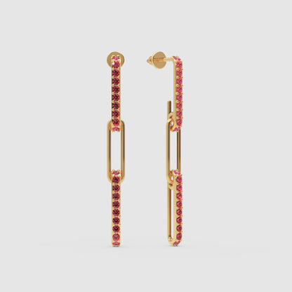 Pink Sapphire Pav Link Drop Earrings With Paperclip Design - Four