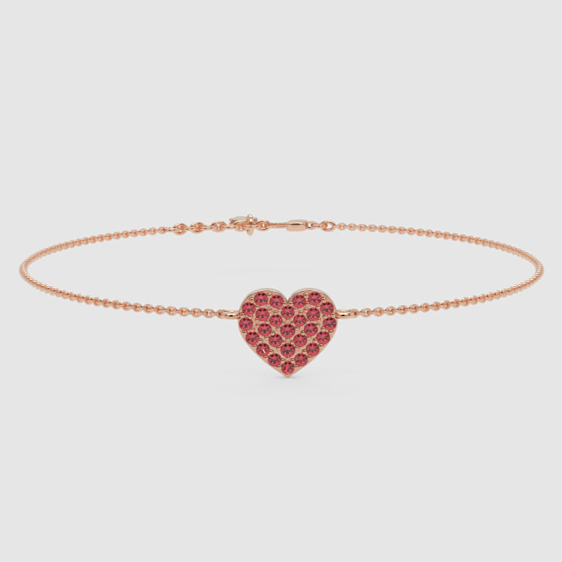 Pav Heart Bracelet With Red Crystals On Chain - Three