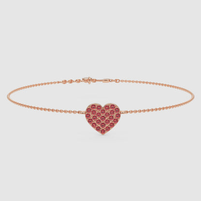 Pav Heart Bracelet With Red Crystals On Chain - Three