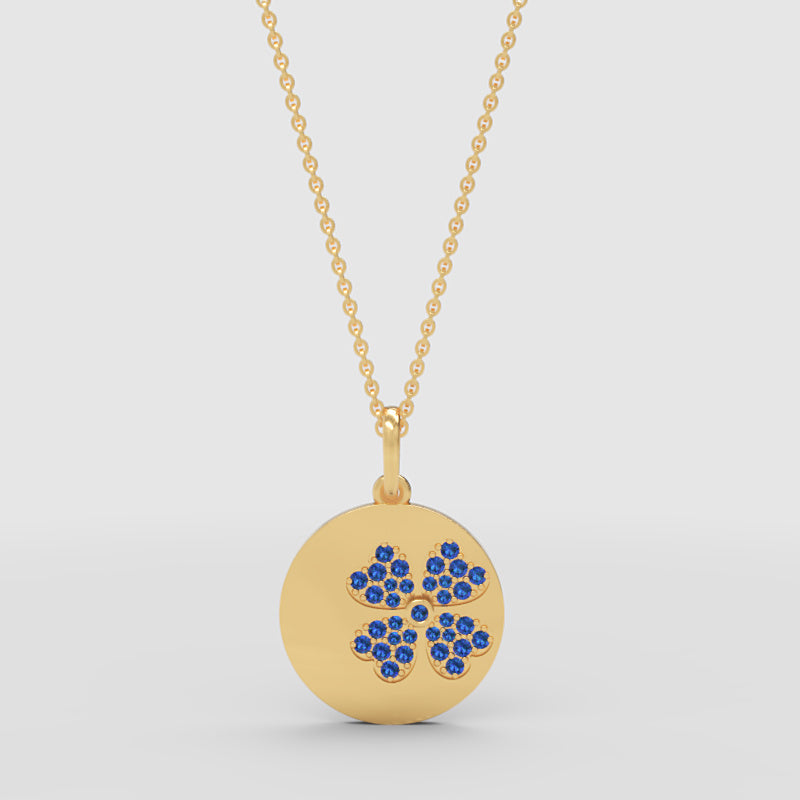 Blue Crystal Flower Disc Pendant Necklace - Two
