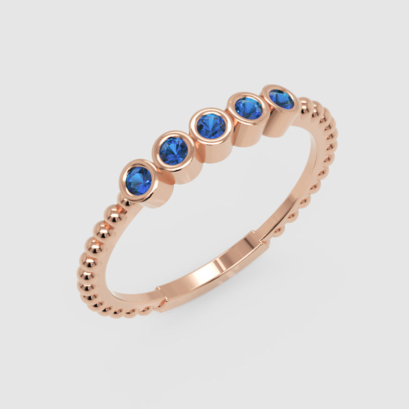 Blue Sapphire Bezel Half Band Ring in Rose Gold – Minimal 5 Stone Stackable Ring | Jebij
