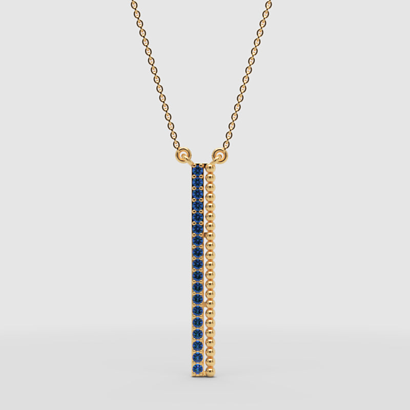 Blue Sapphire Vertical Bar Pendant Necklace - Three