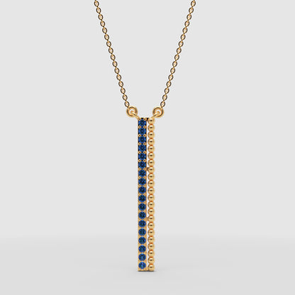 Blue Sapphire Vertical Bar Pendant Necklace - Three