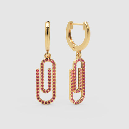 Pink Sapphire Paperclip Link Huggie Hoop Earrings - Four