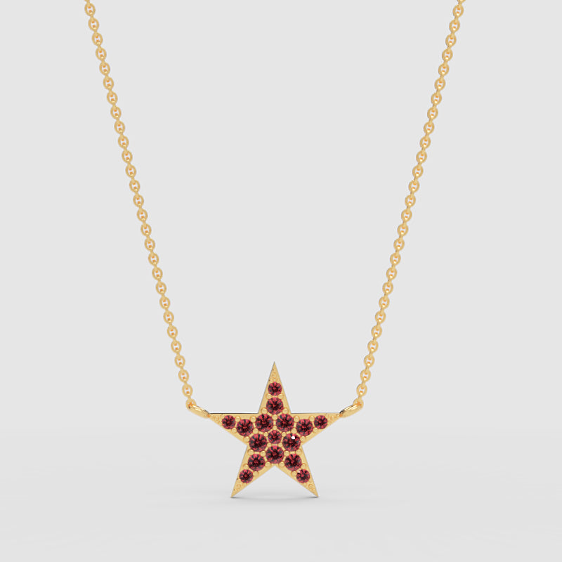 Pink Crystal Star Pendant Necklace Rose Tone Chain - Three