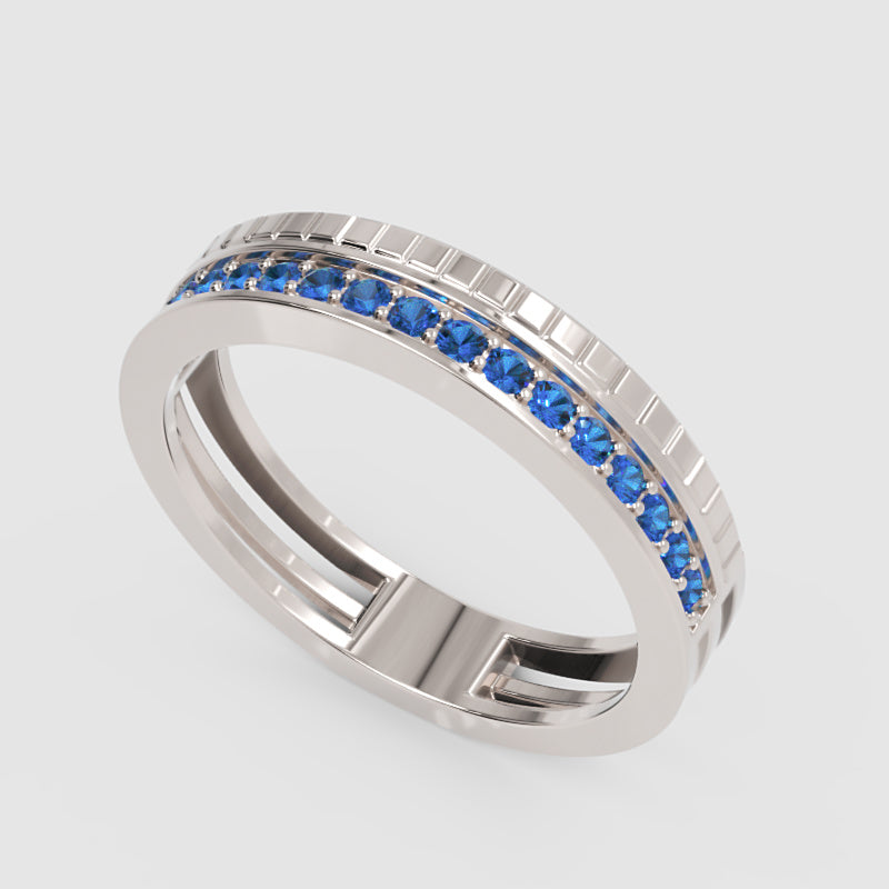 Blue Sapphire Eternity Band Ring With Textured Detail - Five