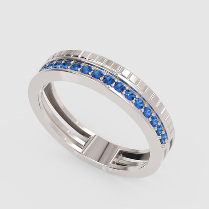 Blue Sapphire Eternity Band Ring With Textured Detail - Five