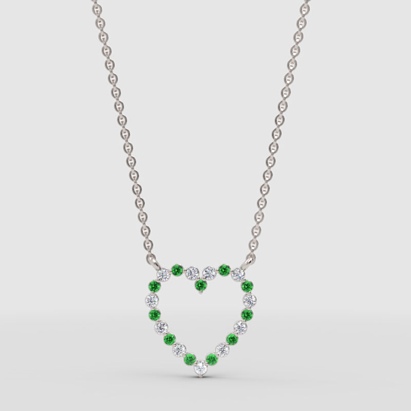 Emerald And Diamond Heart Pendant Necklace In 14K Yellow Gold - Three