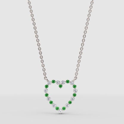Emerald And Diamond Heart Pendant Necklace In 14K Yellow Gold - Three