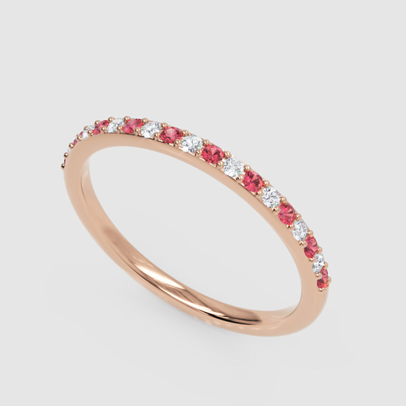 Ruby And Diamond Alternating Half Eternity Band Ring - Three