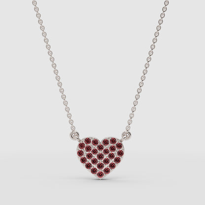 Pav Heart Pendant Necklace With Red Crystals - Three