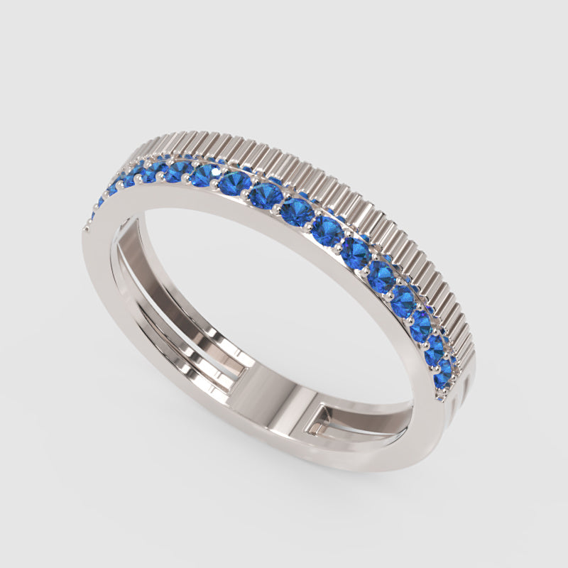 Gold Blue Sapphire Band Ring 4Mm – Minimal Textured Stackable Ring | Jebij - Three