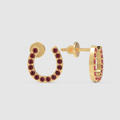 Ruby Horseshoe Stud Earrings With Screw Back Closure - Three