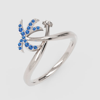 Blue Stone Star & Crescent Moon Ring In White Gold - Four