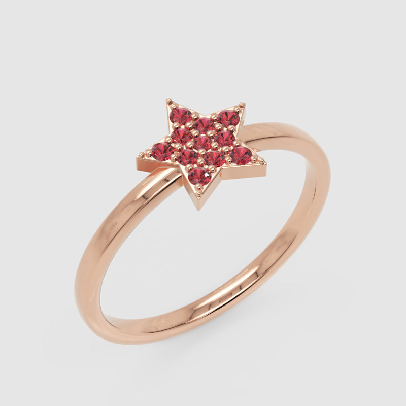 Red Garnet Star Cluster Ring In Rose Tone Setting - Three