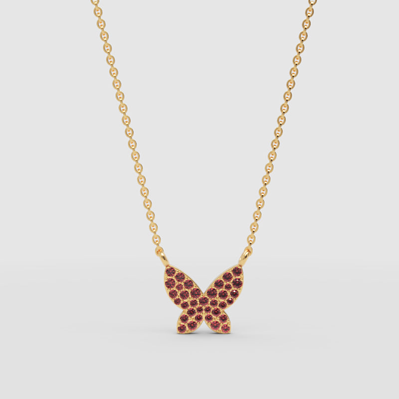 Ruby Butterfly Pendant Necklace With Beaded Chain - Four