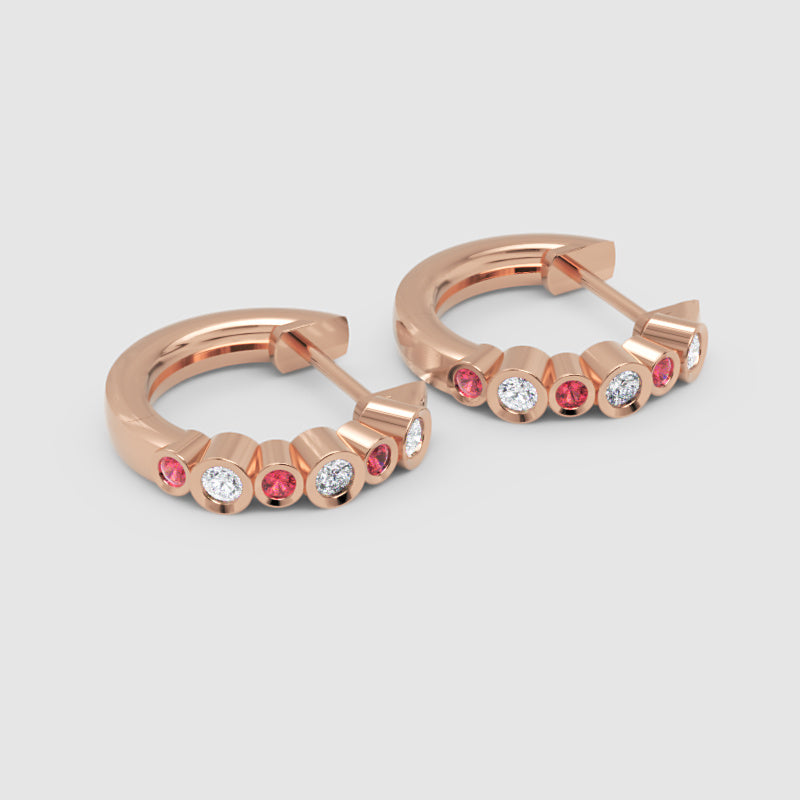 Pink And White Diamond Bezel Set Hoop Earrings In White Gold - Nine