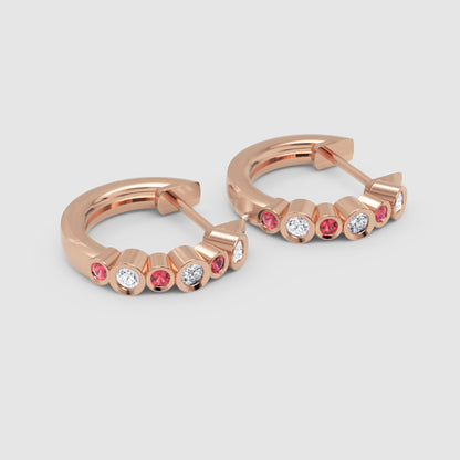 Pink And White Diamond Bezel Set Hoop Earrings In White Gold - Nine